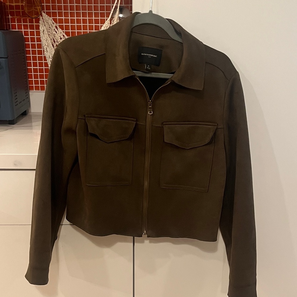 BR Olive Suede Zip-Front Jacket